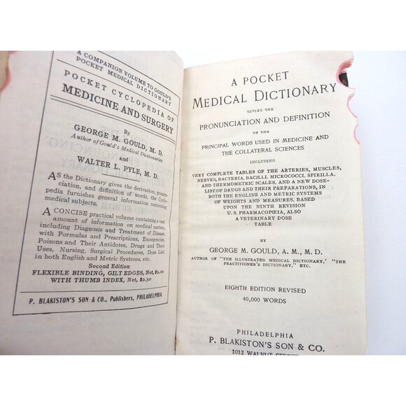 Goulds Pocket Pronouncing Medical Dictionary 40000 Words Eighth Rev. Ed. 1922 - Picture 3 of 9